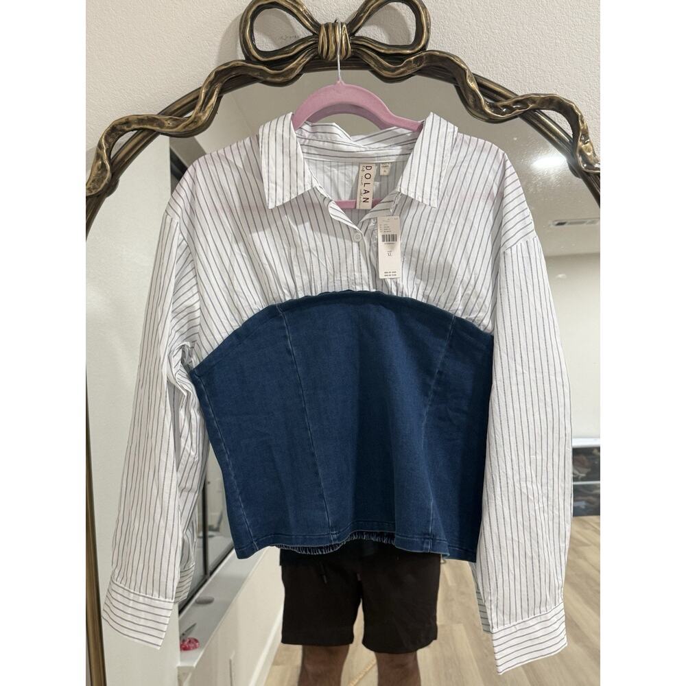NWT Anthropologie Dolan Left Coast Denim-Knit Shirting Twofer Top Size XL